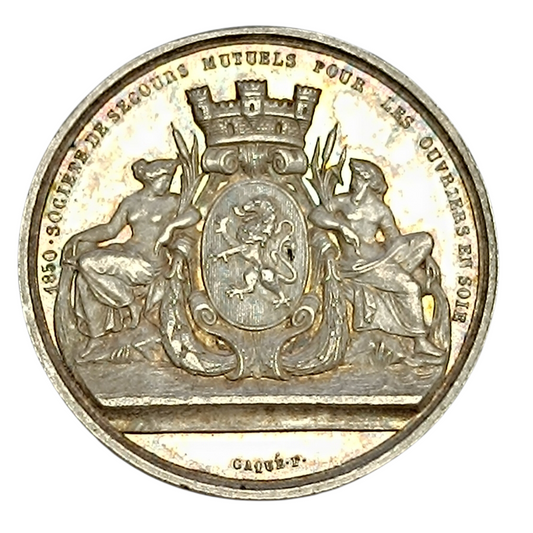 Jeton Assurances Société de secours mutuels pour les ouvriers en soie 1850 Lyon Argent 10.65 gr 28 mm