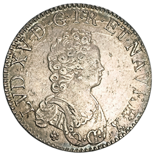 Louis XV (1715-1774) Ecu Vertugadin 1716 D Lyon Argent 30.44 gr