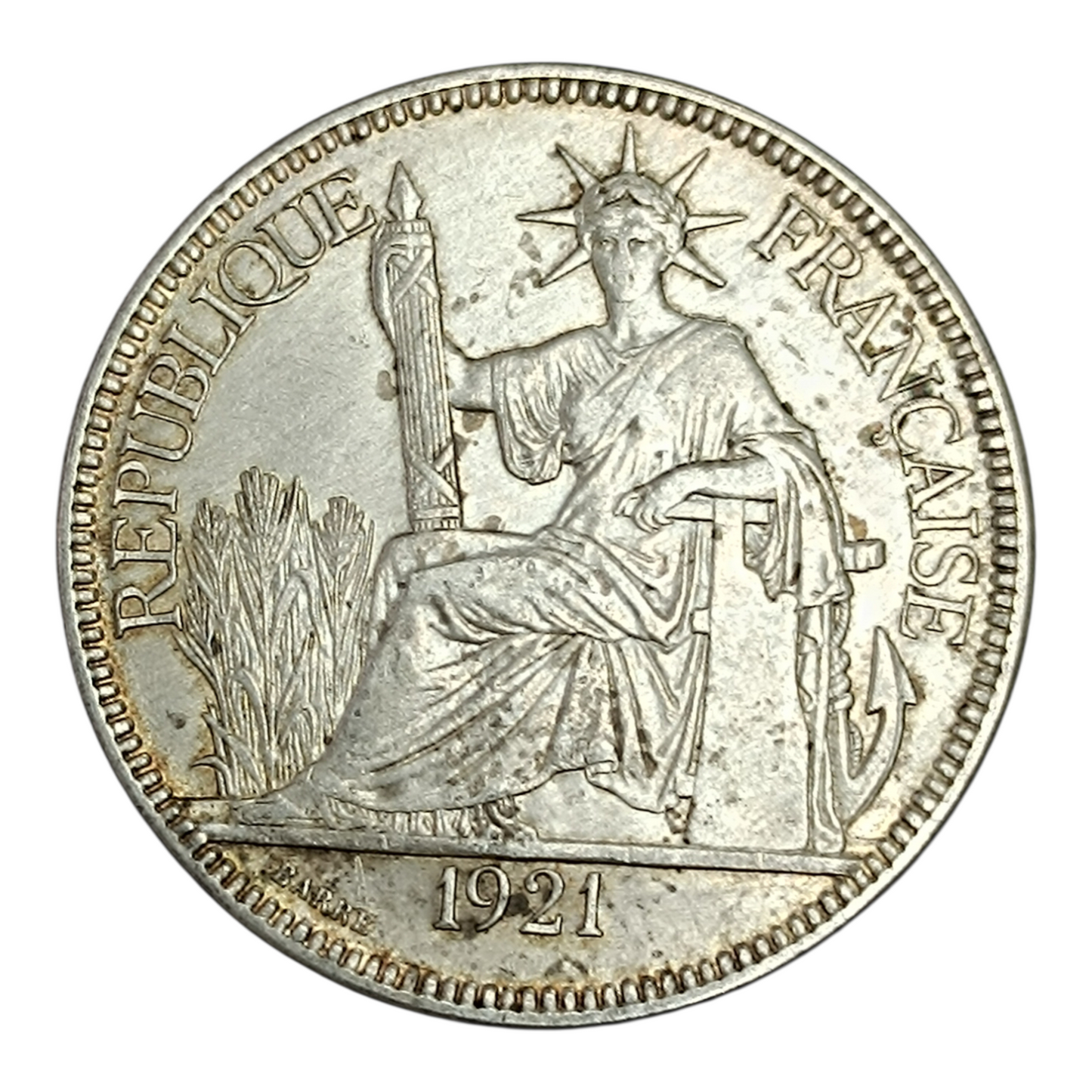 Piastre Comercial Indochina Francesa 1921 Plata 26,93 gr