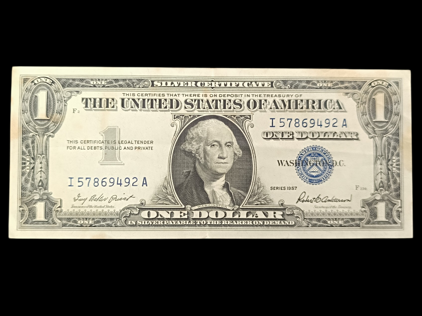 États Unis USA billet 1 Dollar 1957 série F. Sceau bleu.