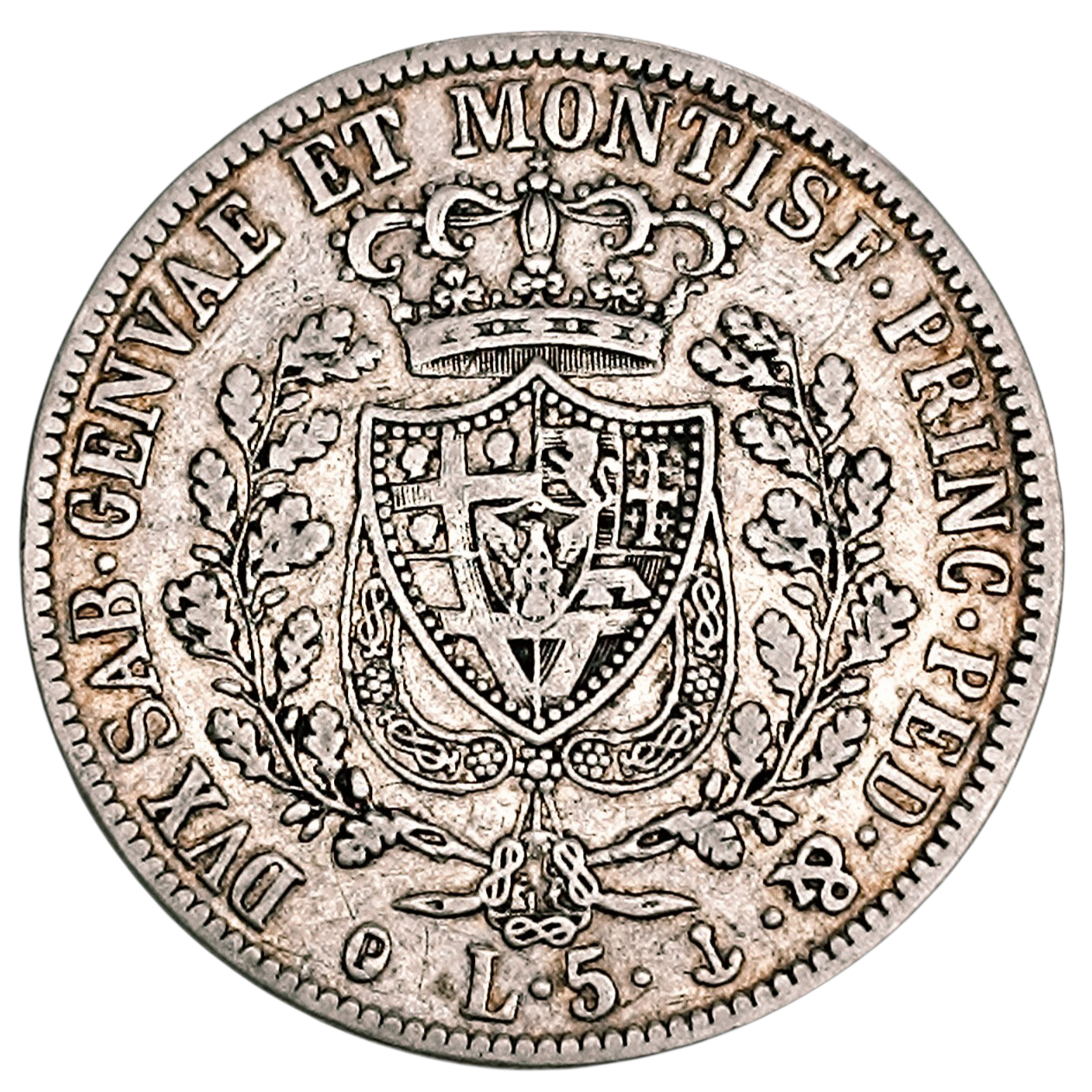 Italie Royaume de Piémont Sardaigne Charles Félix 5 Lire 1830 P Gênes Argent 24.62 gr
