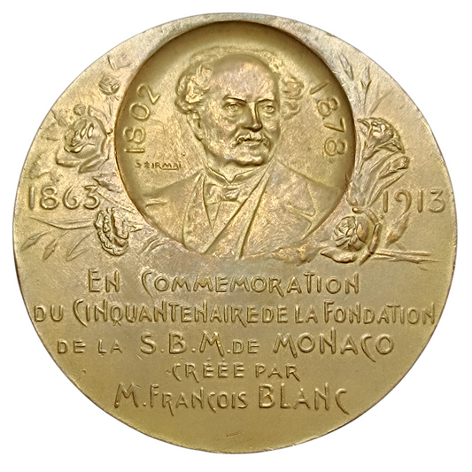 MONACO Albert Ier (1889-1922). Médaille, cinquantenaire de la Société des Bains de Mer créée par François Blanc, par T. Szirmai