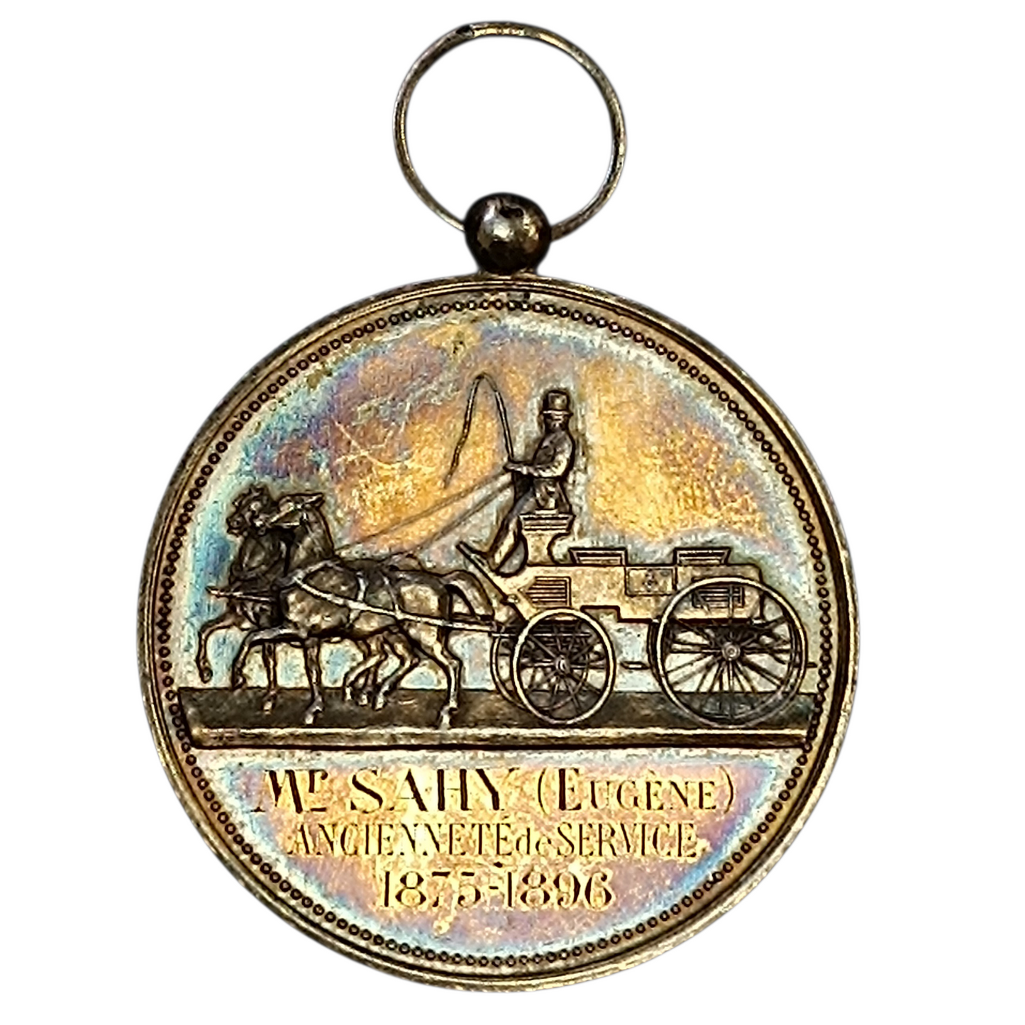 Médaille. Société de secours mutuels des cochers des maisons bourgeoises. Mr Sahy Eugène. 1896. Argent. 20.35 gr
