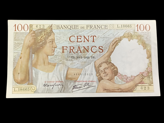 Billet 100 Francs Sully 30-1-1941. État SUP pas de pli, traces épinglages/agrafes