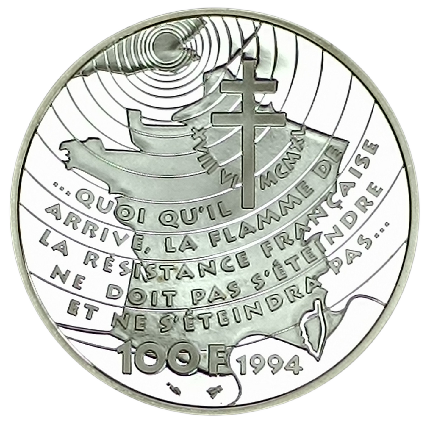 Monnaie de Paris 100 Francs 1994 Charles de Gaulle Libération Appel du 18 Juin. Coffret BE Argent 22.2 gr