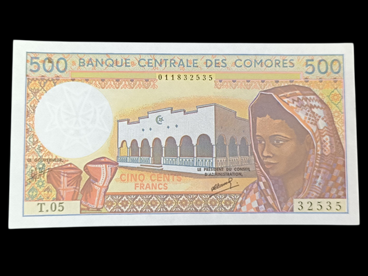 Comores billet de 500 Francs 1986. État Neuf
