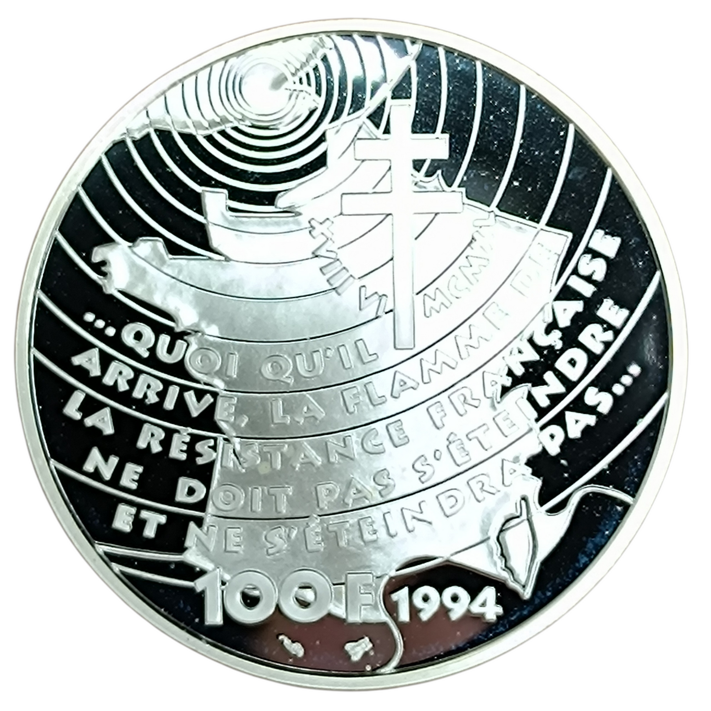 Monnaie de Paris 100 Francs 1994 Charles de Gaulle Libération Appel du 18 Juin. Coffret BE Argent 22.2 gr