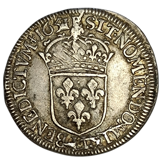 Louis XIV (1643-1715) Demi écu à la mèche longue 1651 L Bayonne Argent 13.62 gr