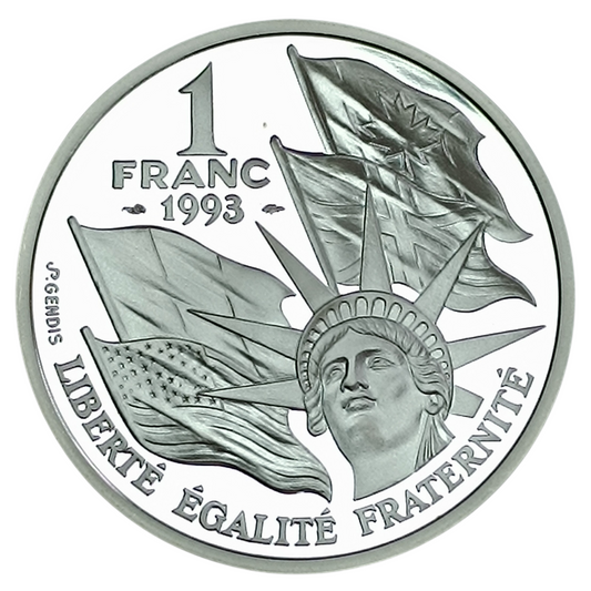 Monnaie de Paris 1 Franc 1993 50ème anniversaire du débarquement allié. Coffret BE Argent 22.2 gr