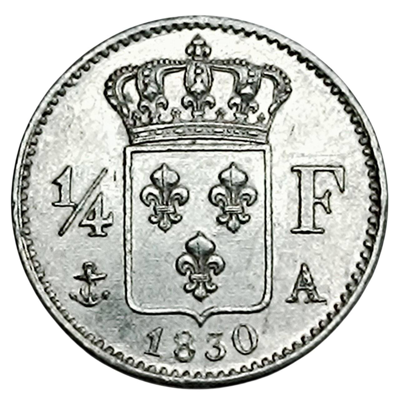 Charles X (1824-1830) 1/4 Quart de franc 1830 A Paris Tranche lisse Argent 1.24 gr