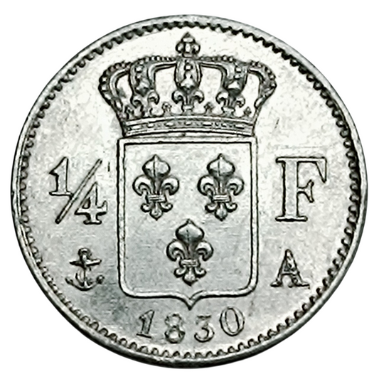 Charles X (1824-1830) 1/4 Quart de franc 1830 A Paris Tranche lisse Argent 1.24 gr