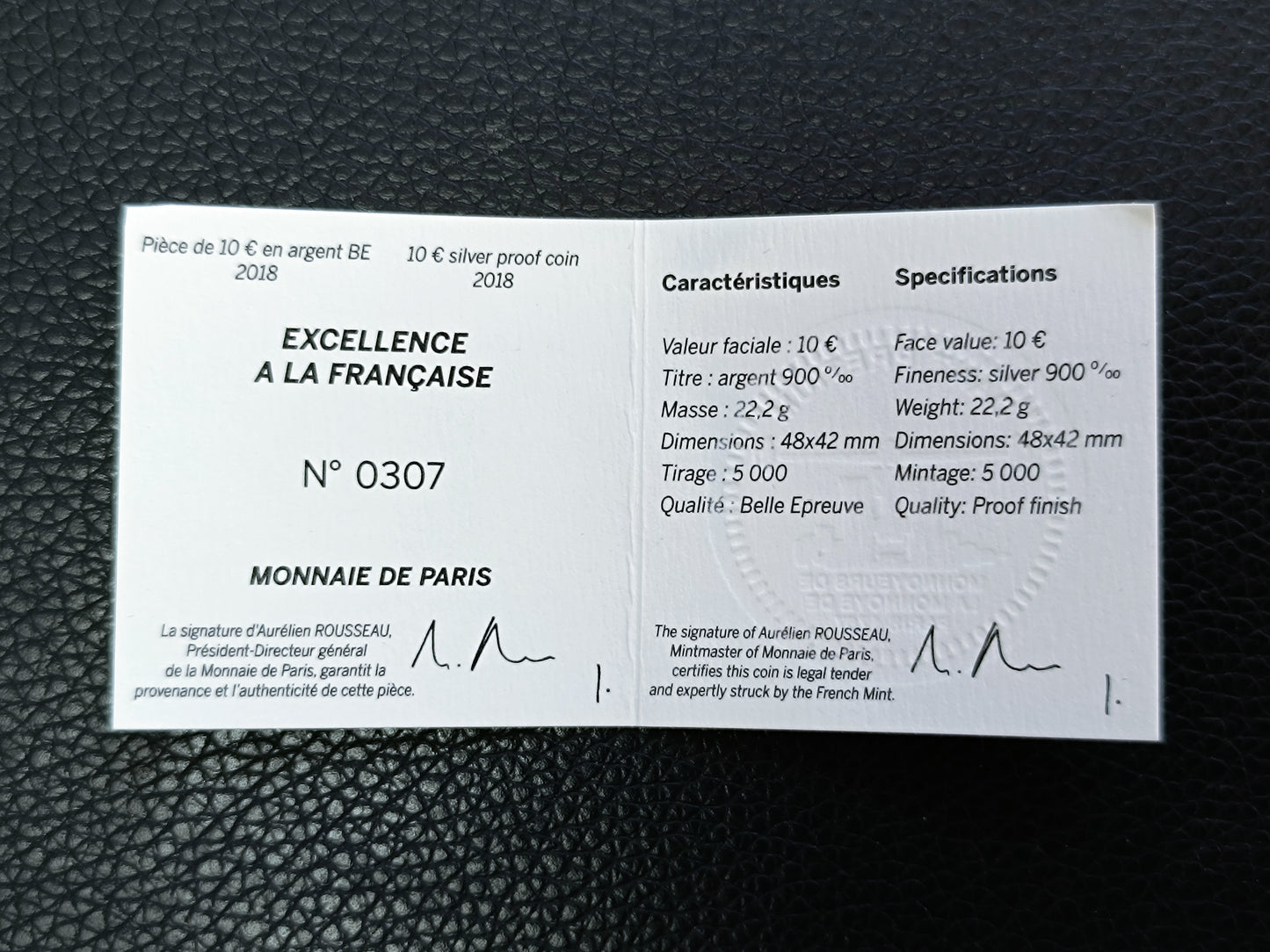 France 10 Euros 2018 Excellence à la française Boucheron Argent BE 22.2 gr Monnaie de Paris