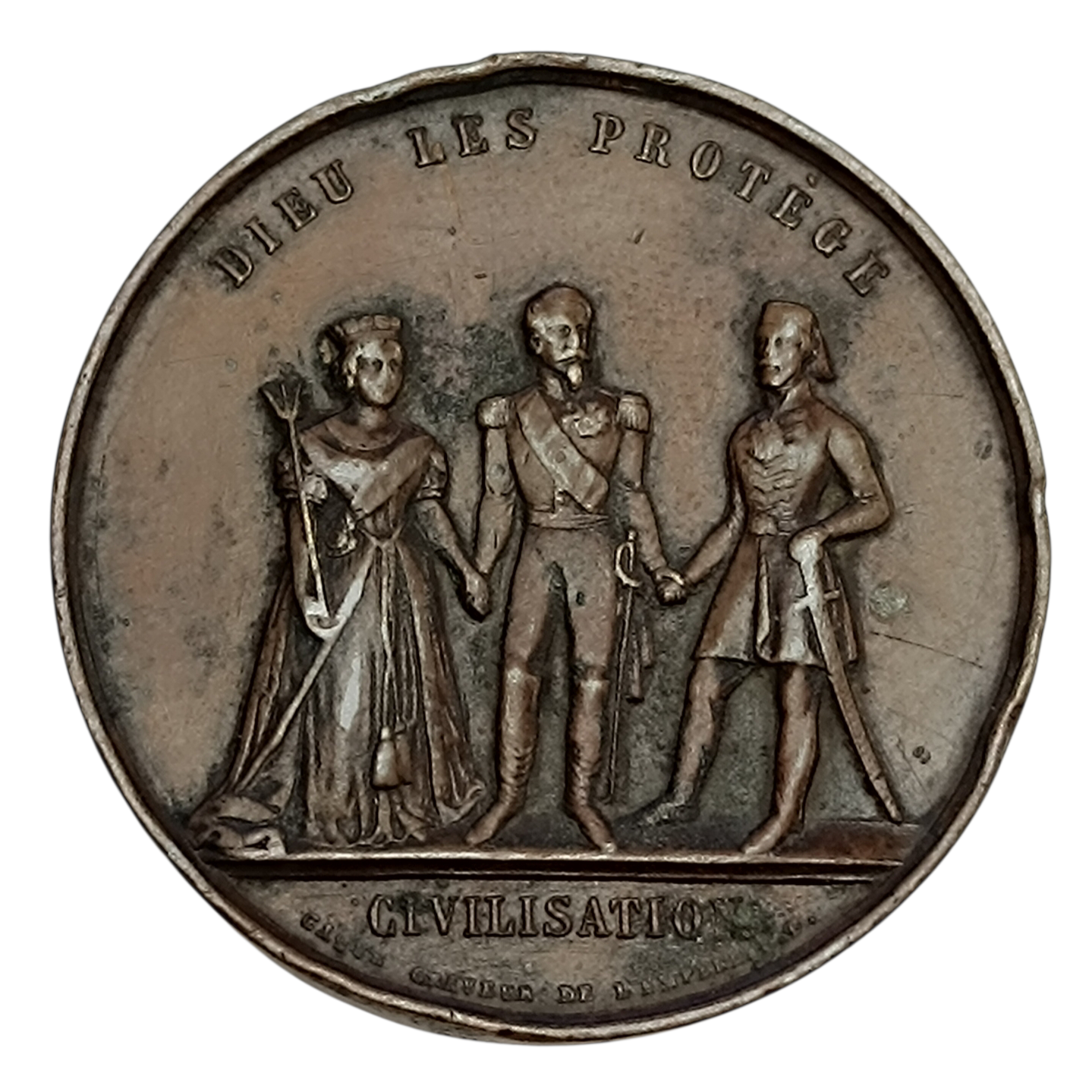 Médaille Napoléon III et Victoria pour la Paix dans le Monde 1854 Bronze 22.17 gr 36.5 mm