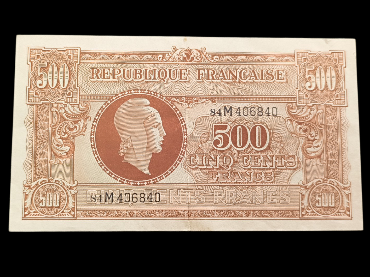 Billet 500 Francs Marianne fabrication anglaise 1945