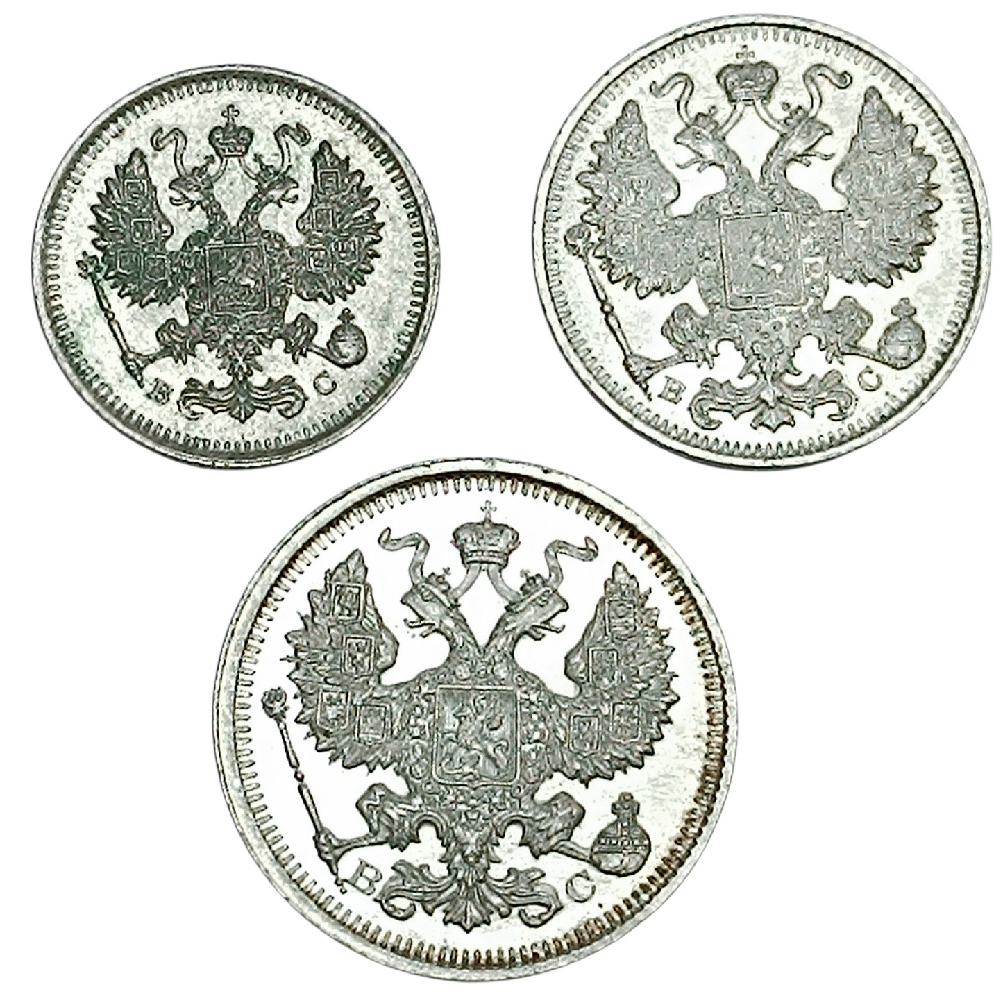 Russie Nicolas II 10 15 20 kopecks 1915 Argent
