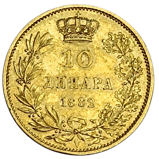 Serbie Milan Ier (1882-1889) 10 Dinars 1882 Vienne Or 3.20 gr