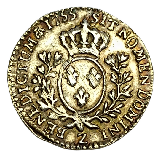 Louis XV (1715-1774) Dixième d'écu au bandeau 1755 Z Grenoble Argent. Monnaie dorée. 2.91 gr