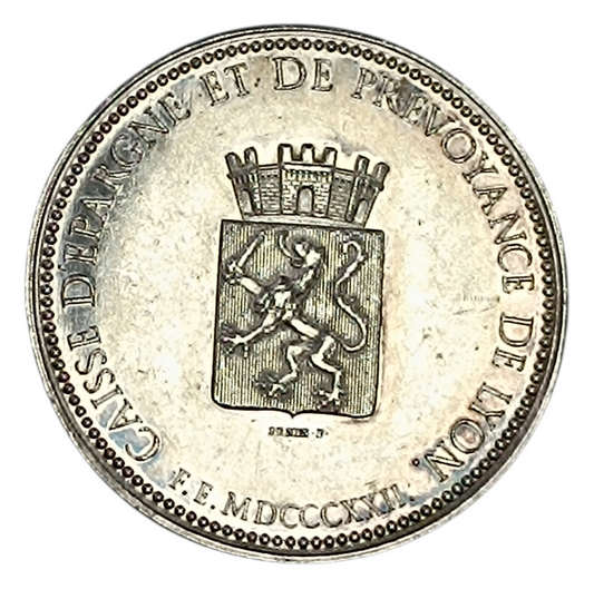 Jeton Caisse d'épargne et de prévoyance de Lyon 1822 Argent 10.68 gr 33 mm