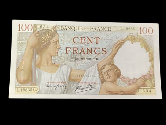 Billet de 100 Francs Sully. 30-1-1941. Superbe état sauf trace et trous d'agrafes