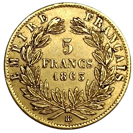 Napoléon III (1852-1870) 5 Francs 1863 BB Strasbourg Or 1.60 Gr