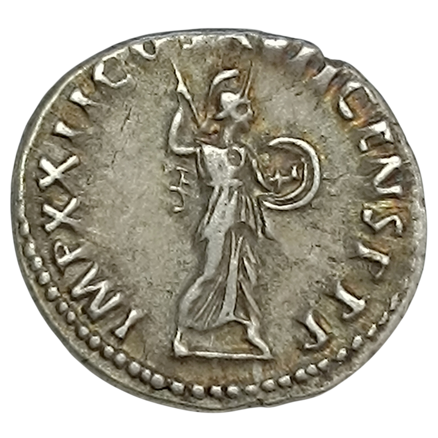 Domitian (81-96) denier. Pallas reverse. Money. 3.53 gr
