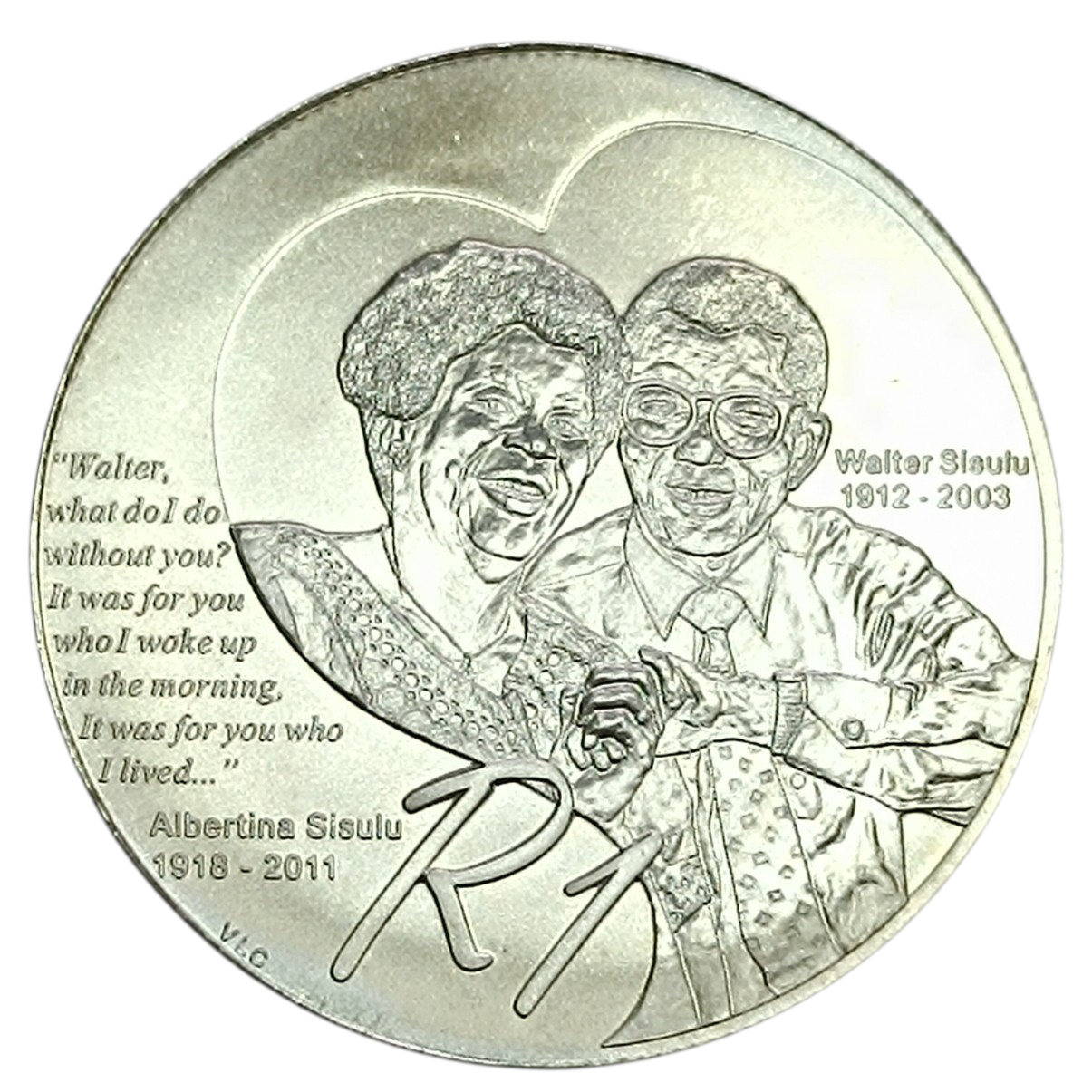 Sudáfrica 1 Rand 2012 Albertina &amp; Walter Sisulu 32,69 mm Plata 925 ‰ Plata 15,00 gr