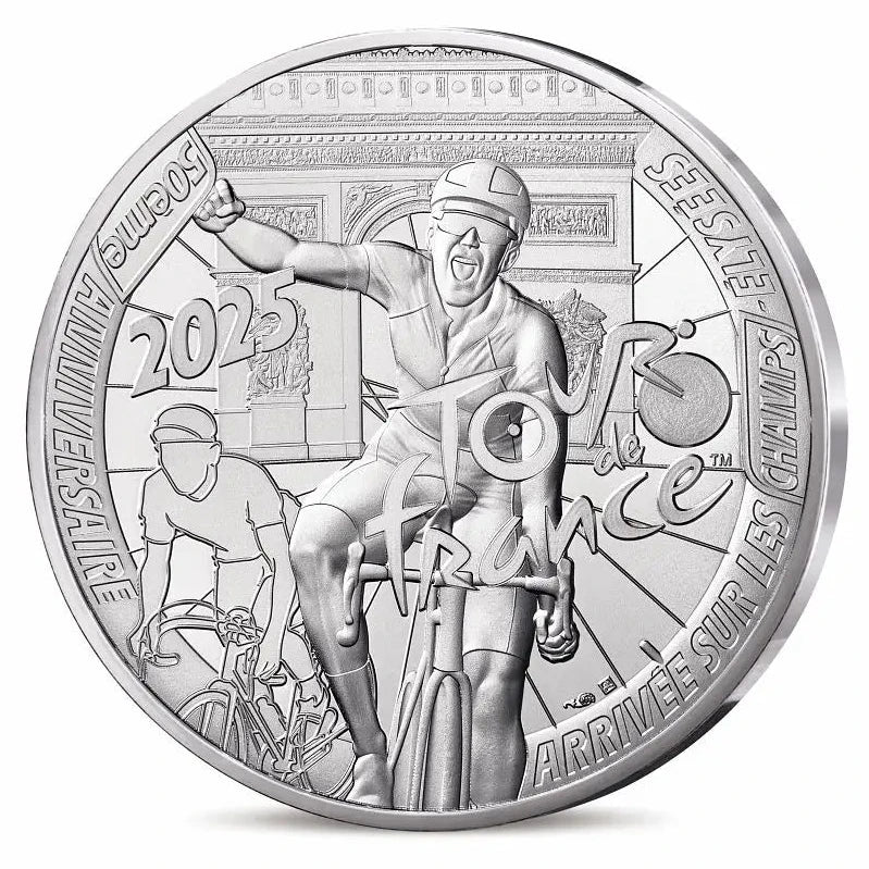Monnaie de Paris 50 Euros 2025 Tour de France 50e Anniversaire de l'arrivée sur les Champs-Élysées Argent Dans son écrin