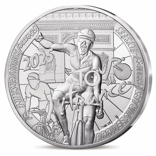 Monnaie de Paris 50 Euros 2025 Tour de France 50e Anniversaire de l'arrivée sur les Champs-Élysées Argent Dans son écrin