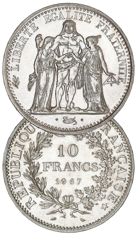 10 francs Hercule Argent 900 ‰ 25 gr