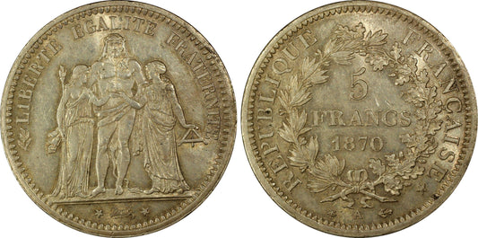 IIIe République - 5 francs Hercule 1870 A Paris - PCGS MS61