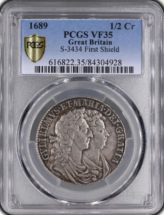 Angleterre - Guillaume et Marie - 1/2 Couronne (halfcrown) 1689 Londres PCGS VF35