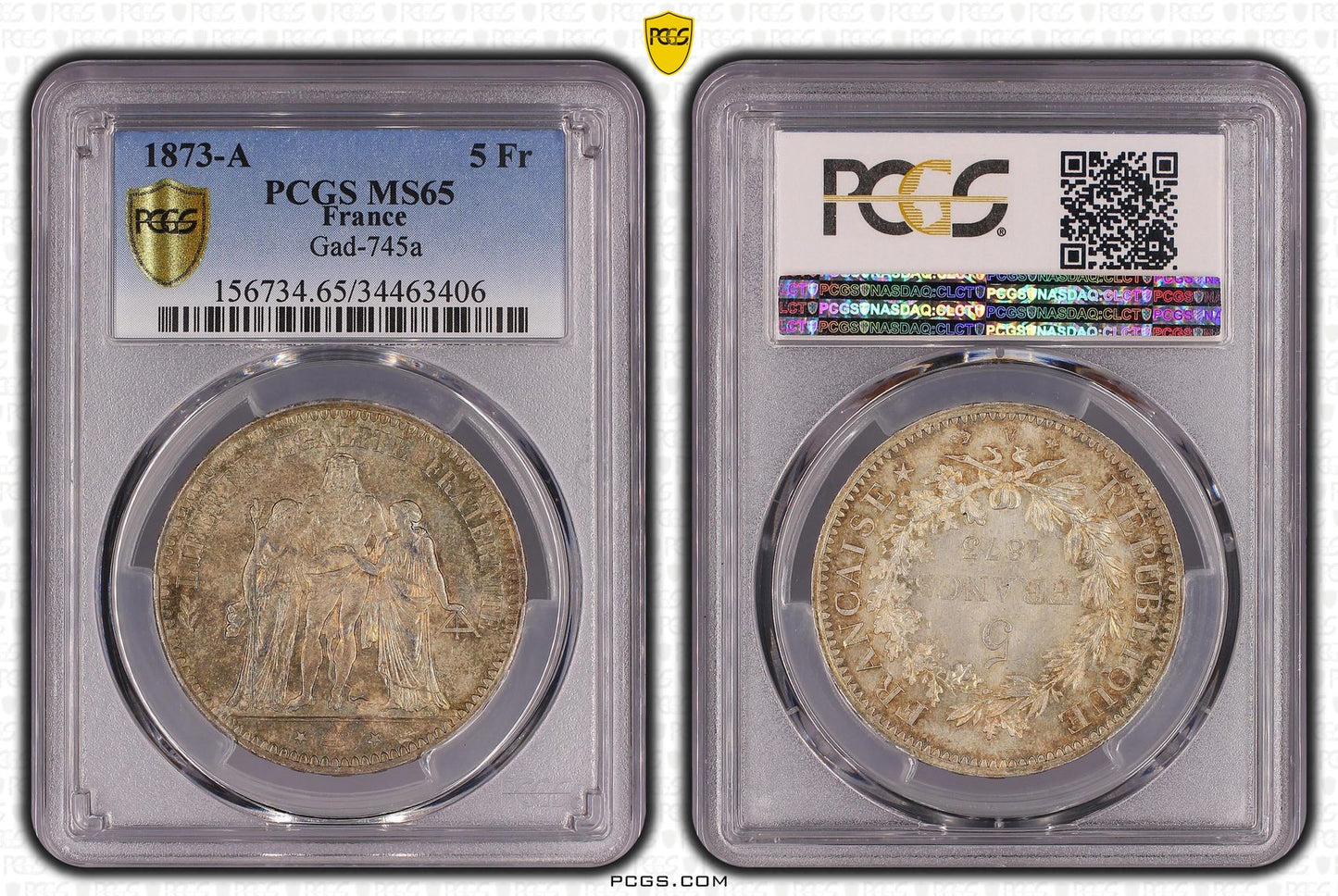 IIIe République - 5 francs Hercule 1873 A Paris - PCGS MS65