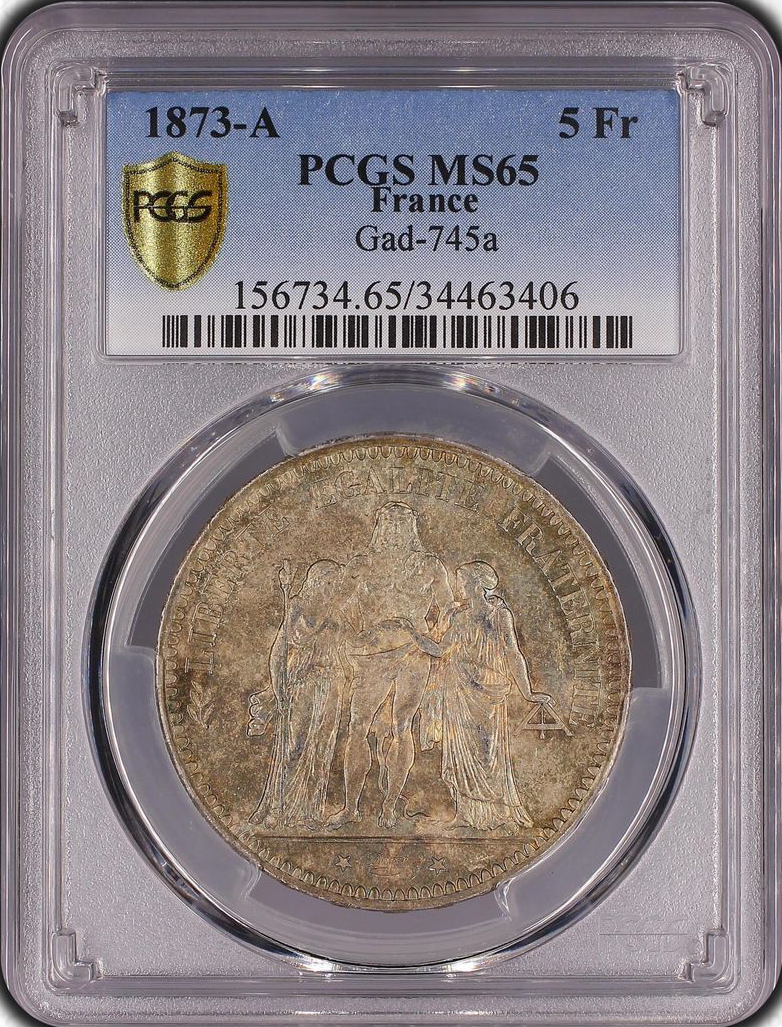 IIIe République - 5 francs Hercule 1873 A Paris - PCGS MS65
