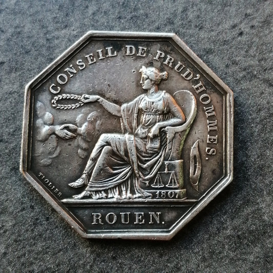 Jeton Conseil de prud'hommes Rouen 1807 Louis XVIII 1814 Argent 33 mm 14.84 gr