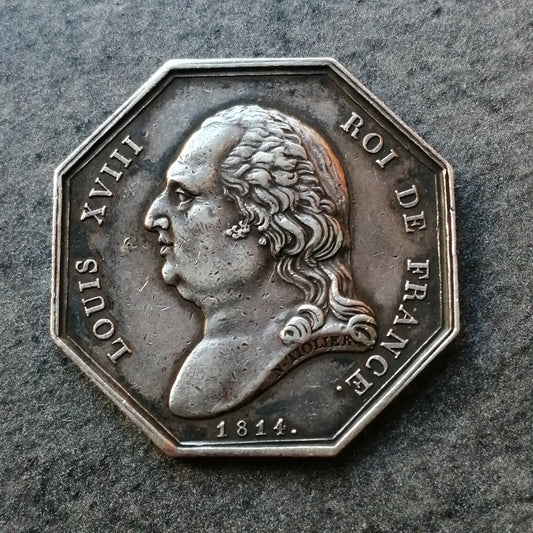 Jeton Conseil de prud'hommes Rouen 1807 Louis XVIII 1814 Argent 33 mm 14.84 gr