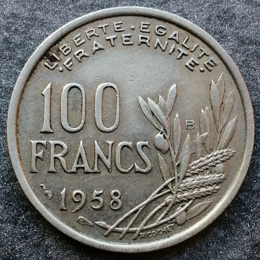 Cochet 100 francs 1958 B Beaumont 5,95 gr G.897