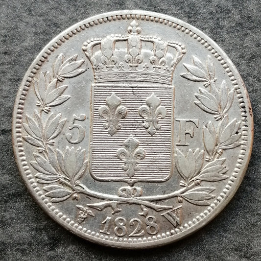 Charles X (1824-1830) 5 francs 1828 W Lille Argent - 24,94 gr - G. 644