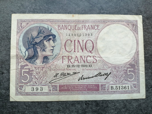 5 francs violet - B.51361 - EJ 15.12.1932