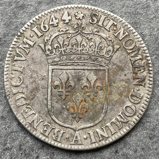 Louis XIV (1643-1715) 1/4 of Briot shield at the short wick 1644 in Paris Rose 6.75 gr