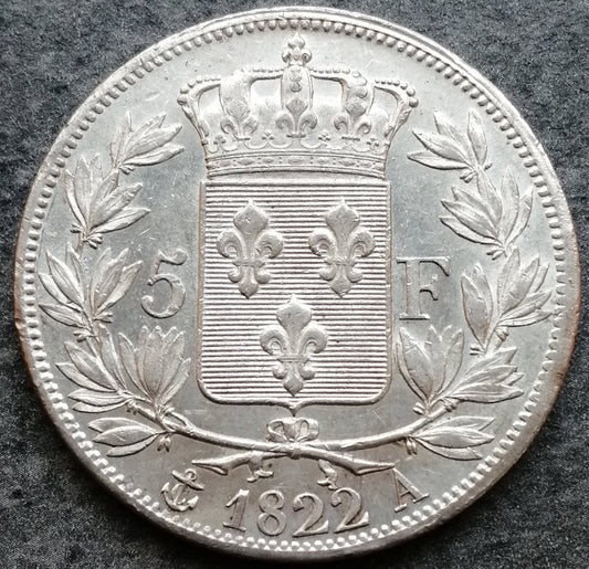 Louis XVIII (1815-1824) 5 francs 1822 A Paris Argent 24,97 gr