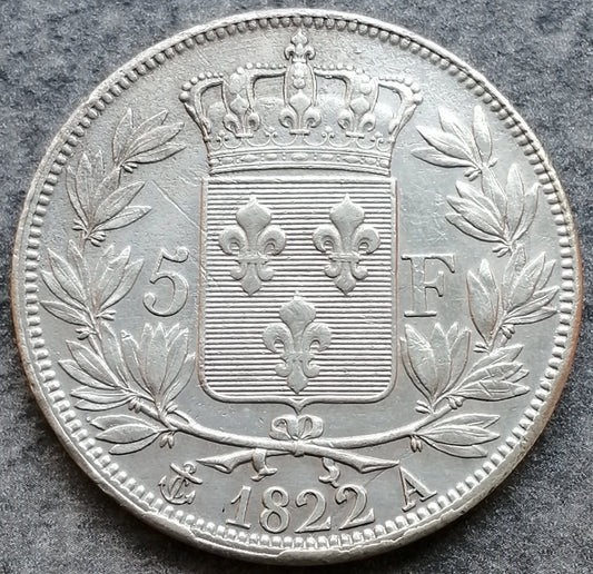 Louis XVIII (1815-1824) 5 francs 1822 A Paris Argent 24,94 gr