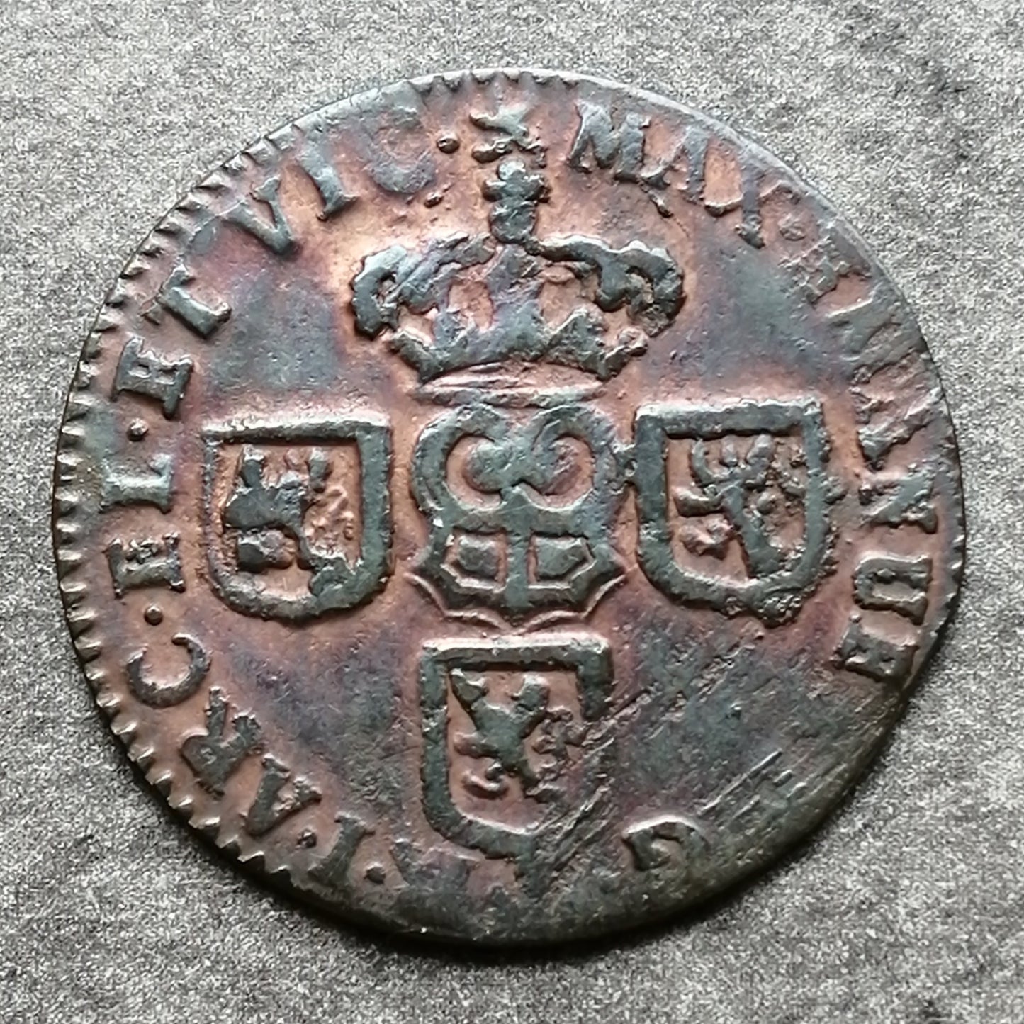 Países Bajos Españoles 1 liard 1712 Namur Maximiliano II Manuel de Baviera 3,03 gr