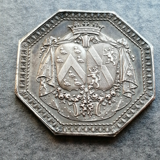 Jeton Mariage Louis Marie Guy d'Aumont et Louise Jeanne de Durfort 1727 Argent 16.77 gr 33.5 mm