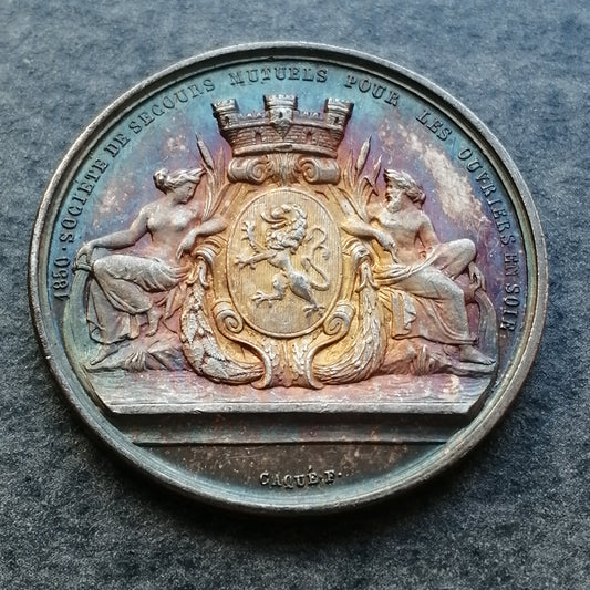 Jeton Assurances Société de secours mutuels pour les ouvriers en soie 1850 Lyon Argent 9.80 gr 28 mm