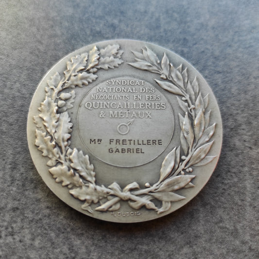 Médaille Syndicat des négociants en fers quincailleries et métaux par H.Dubois Argent 86.55 gr 57 mm