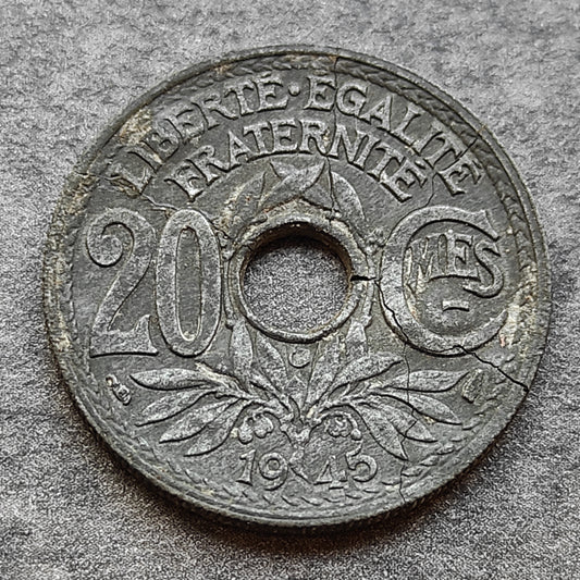 Lindauer 20 centimes 1945 C Castelsarrasin Zinc Flan fissuré 3,72 gr