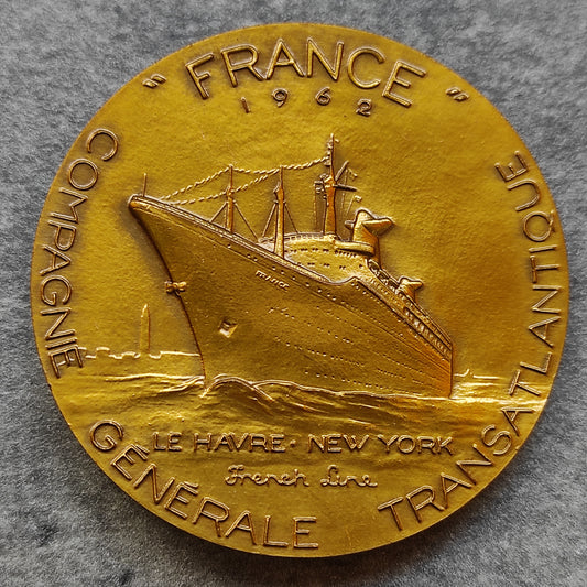 Médaille Compagnie générale Transatlantique Le France 1962 Bronze 53 mm 70.07 gr