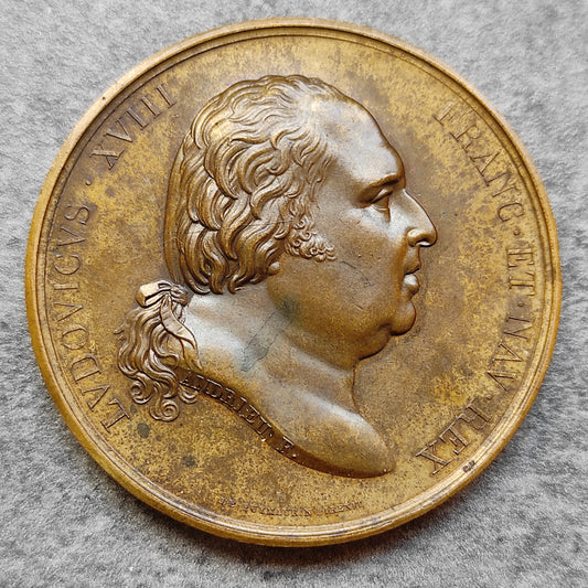 Médaille Louis XVIII Rétablissement de la statue De Henri IV 1817 50 mm 45.06 gr