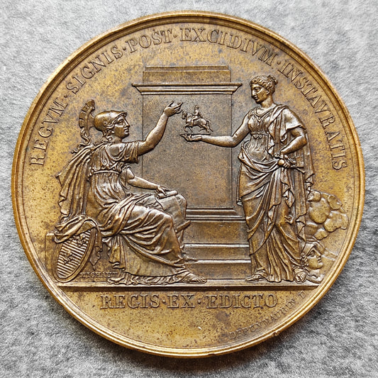Médaille Louis XVIII Rétablissement de la statue De Henri IV 1817 50 mm 45.06 gr