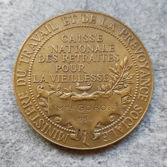 Médaille Caisse Nationale des retraites pour la vieillesse 50 mm 62.89 gr